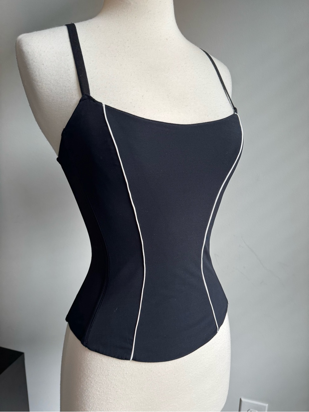 Y2K On Gossamer Black Corset Tank Top Contrast Stitch Sm